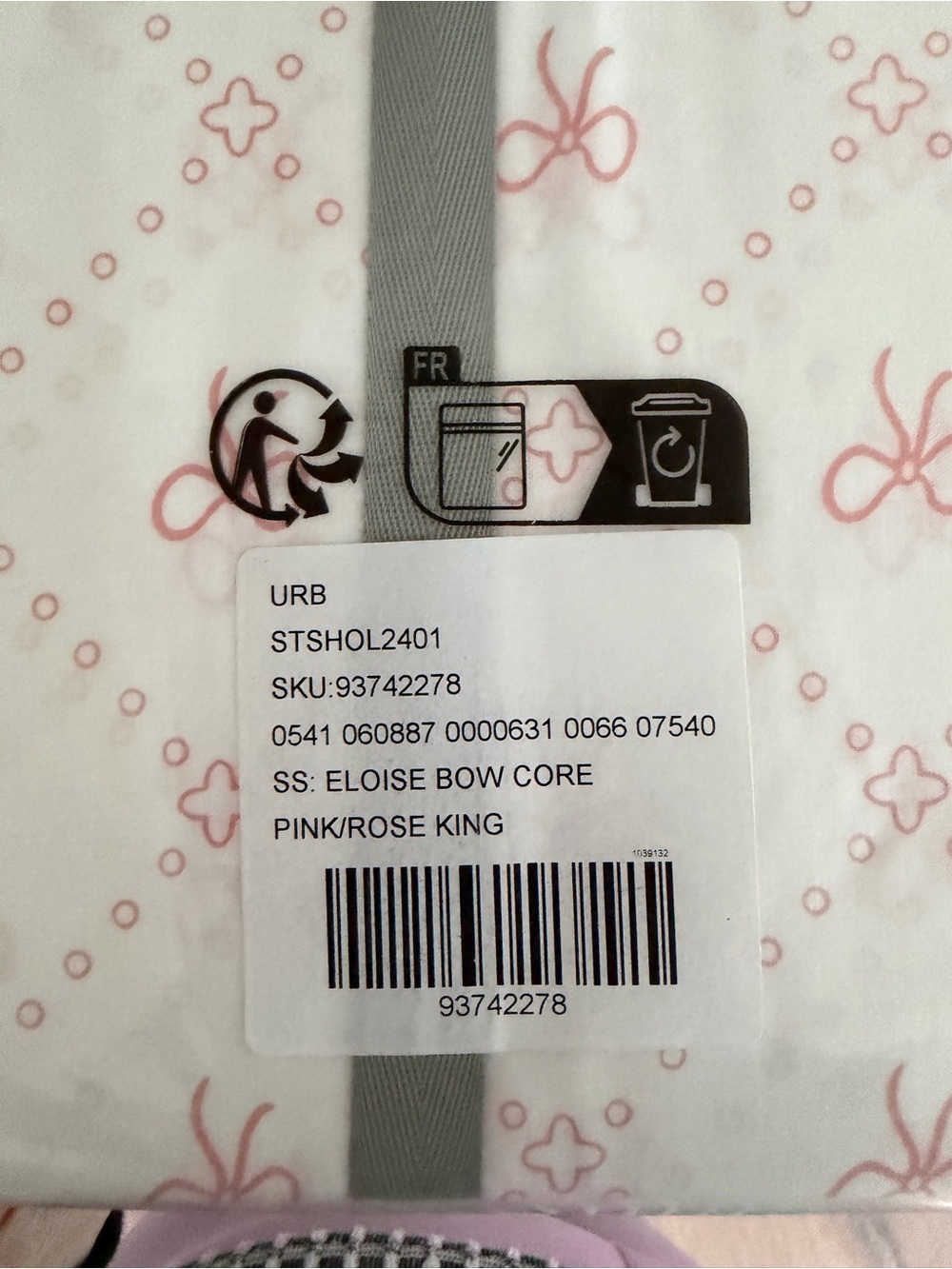 NWT Urban Eloise Bow Core Pink/White Bedding - Pink Rose Pattern King Sheets